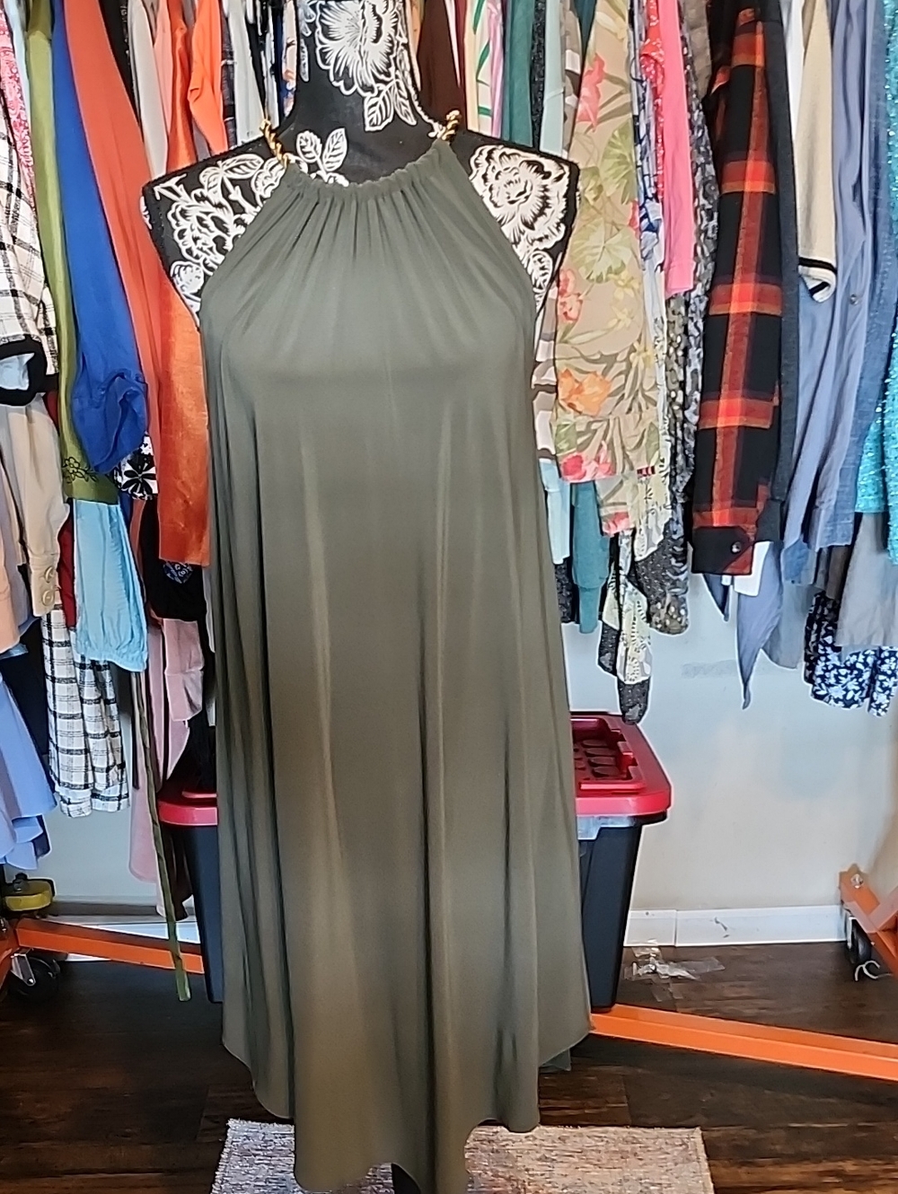 MSK Olive Halter Midi Dress